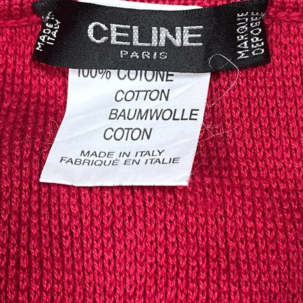 Vintage 80s Celine Candycane Xmas Monogram Red Cardigan Sweater Womens Medium - Picture 10 of 12